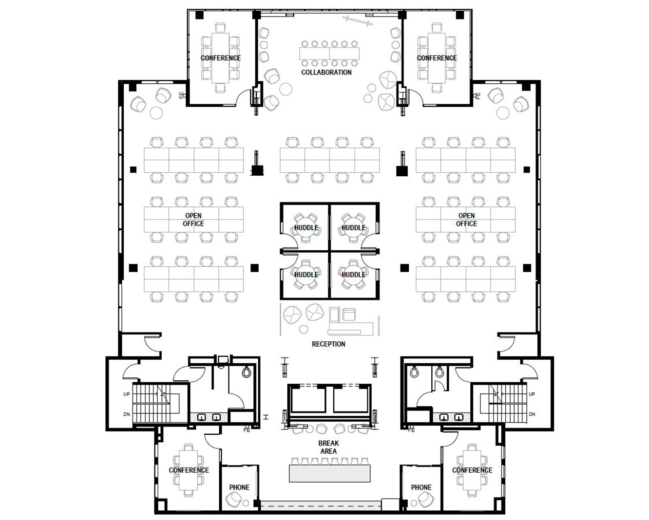Hypothetical Floor Plan with Conceptual Furniture Layout for Suite 500
